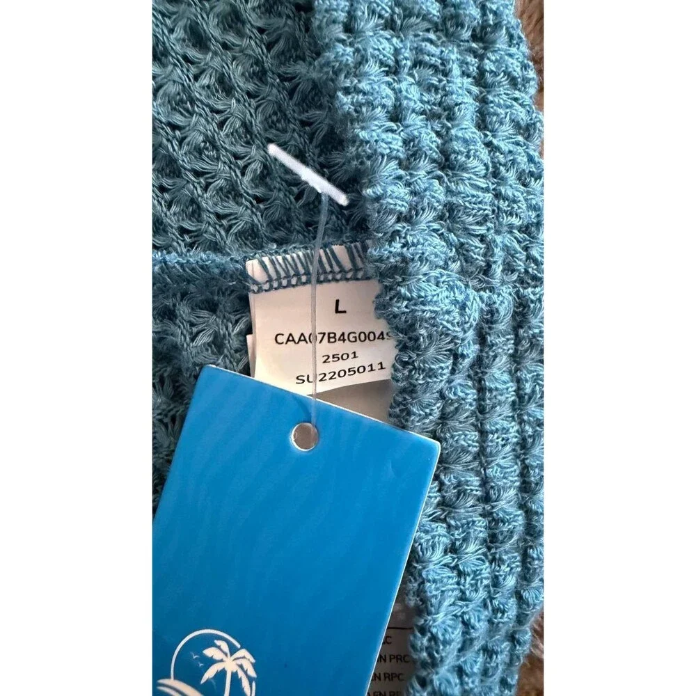 Cupshe Blue Waffle Knit Mini Dress Size L NWT Short Sleeve Beachwear - Picture 6 of 6